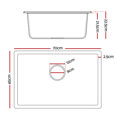 Cefito Kitchen Sink 70x45cm Granite Stone Sink Single Bowl Black