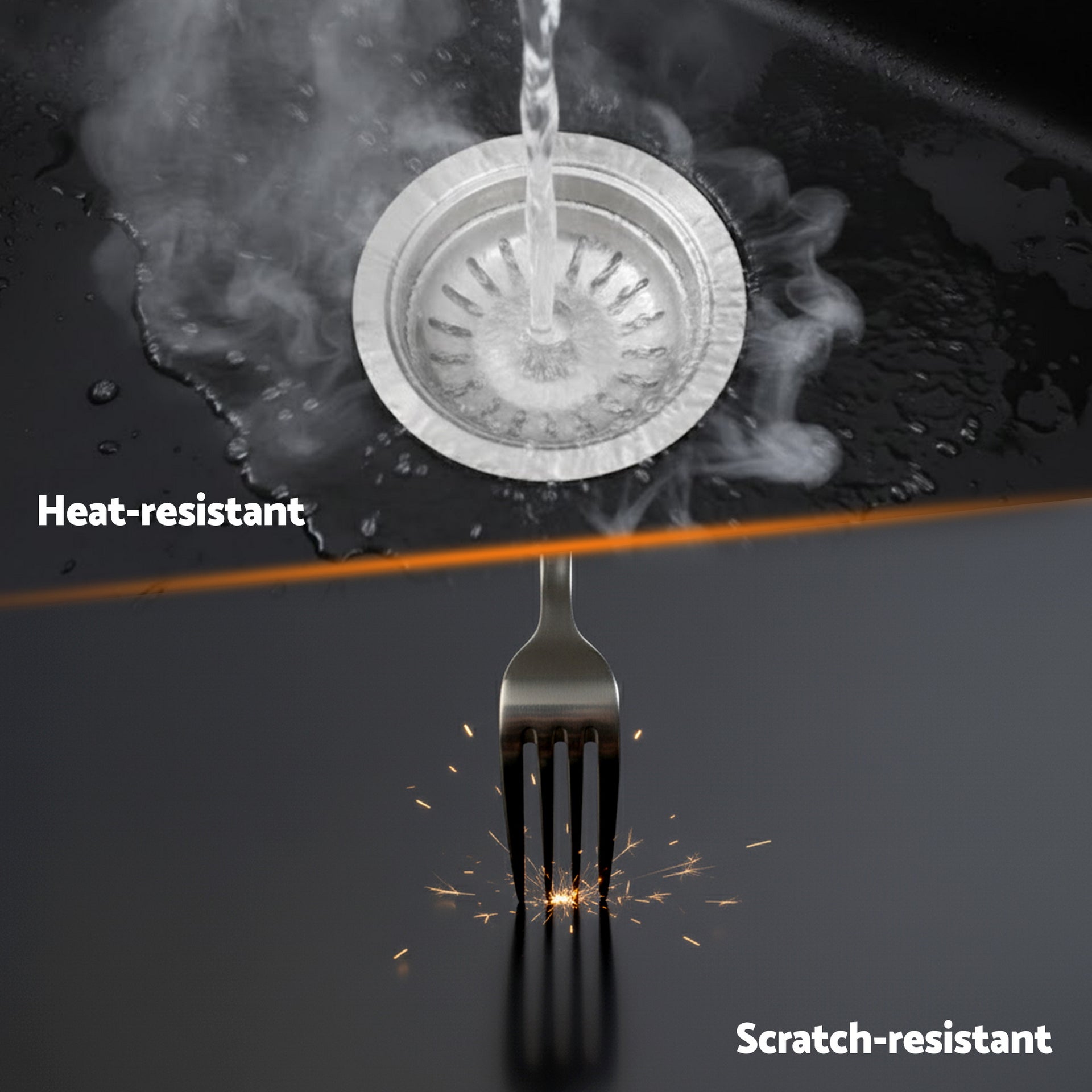 Cefito Kitchen Sink 70x45cm Granite Stone Sink Single Bowl Black Awezingly