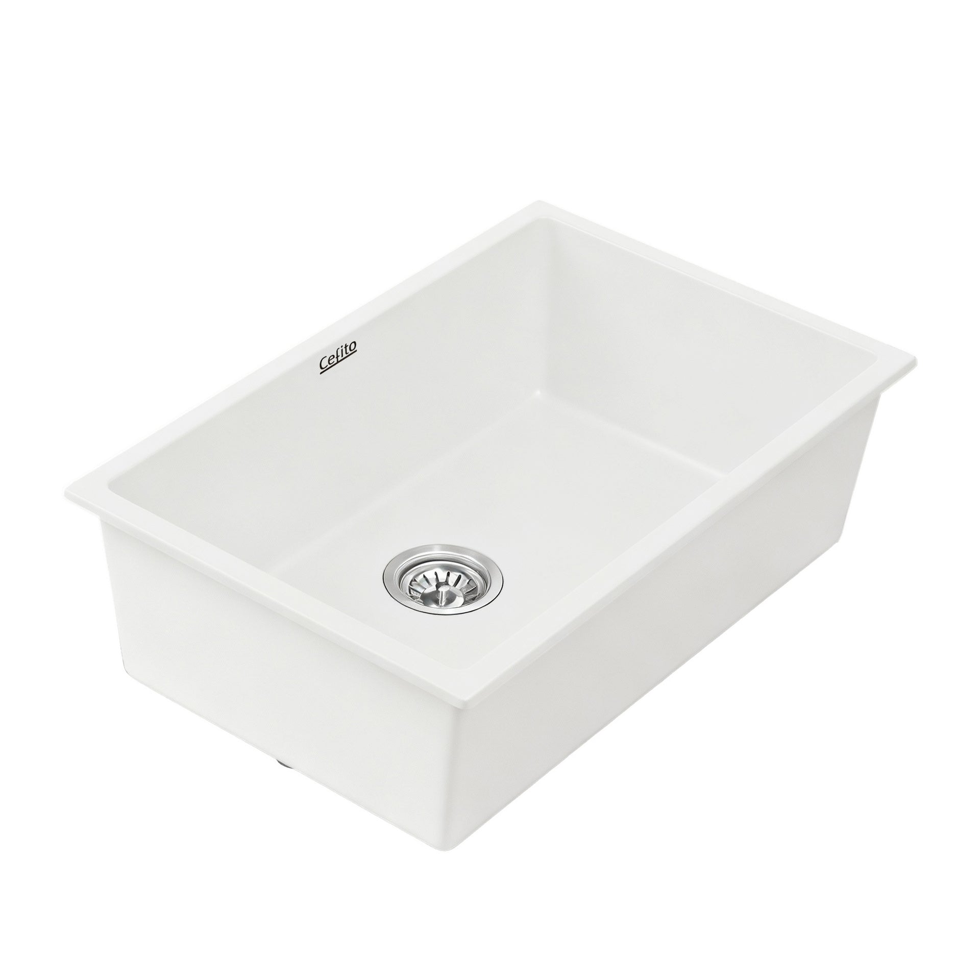Cefito Kitchen Sink 70x45cm Granite Stone Sink Single Bowl White Awezingly
