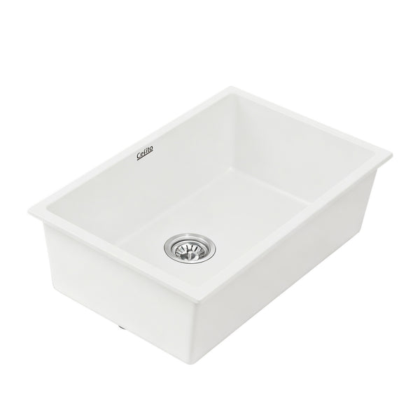 Cefito Kitchen Sink 70x45cm Granite Stone Sink Single Bowl White Awezingly