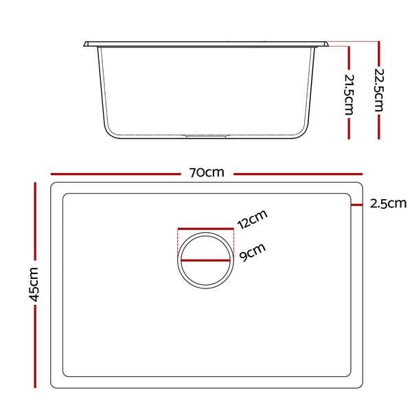 Cefito Kitchen Sink 70x45cm Granite Stone Sink Single Bowl White Awezingly