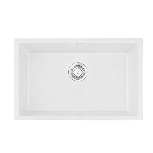 Cefito Kitchen Sink 70x45cm Granite Stone Sink Single Bowl White Awezingly