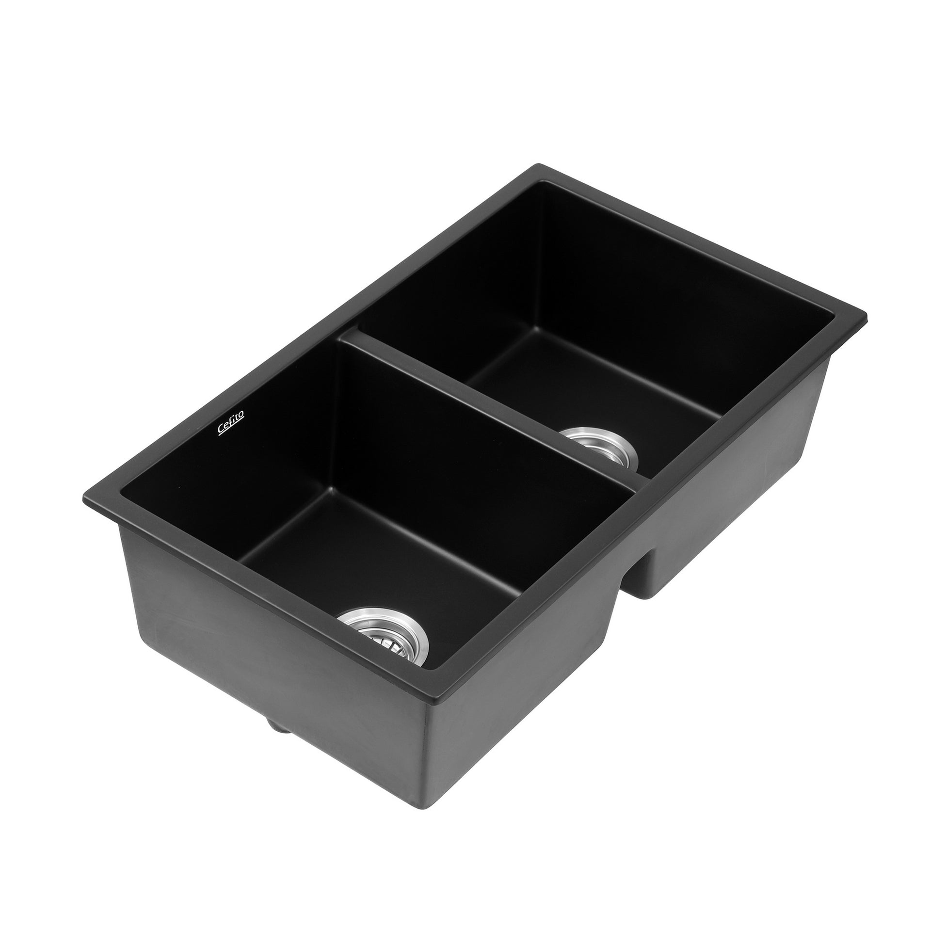Cefito Kitchen Sink 77x45cm Granite Stone Sink Double Bowl Black Awezingly
