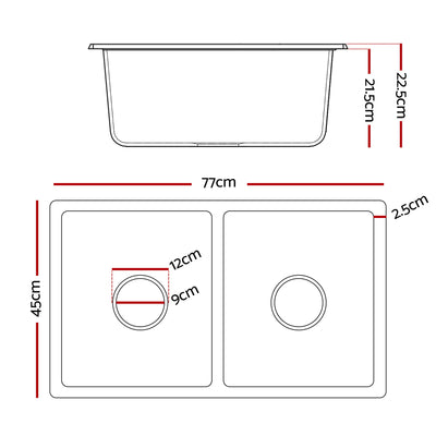 Cefito Kitchen Sink 77x45cm Granite Stone Sink Double Bowl Black