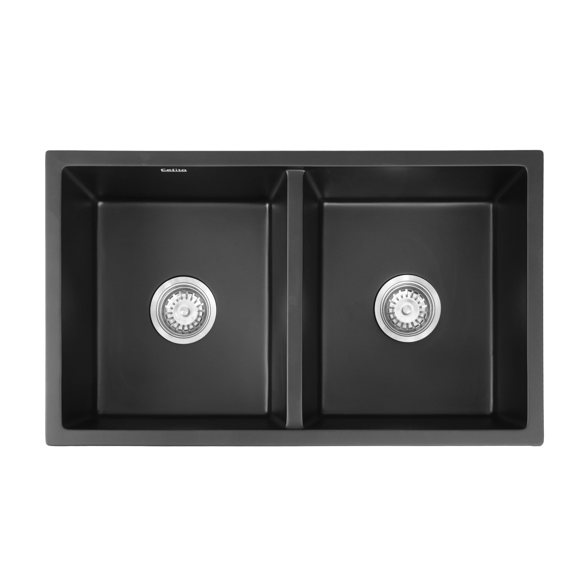 Cefito Kitchen Sink 77x45cm Granite Stone Sink Double Bowl Black Awezingly
