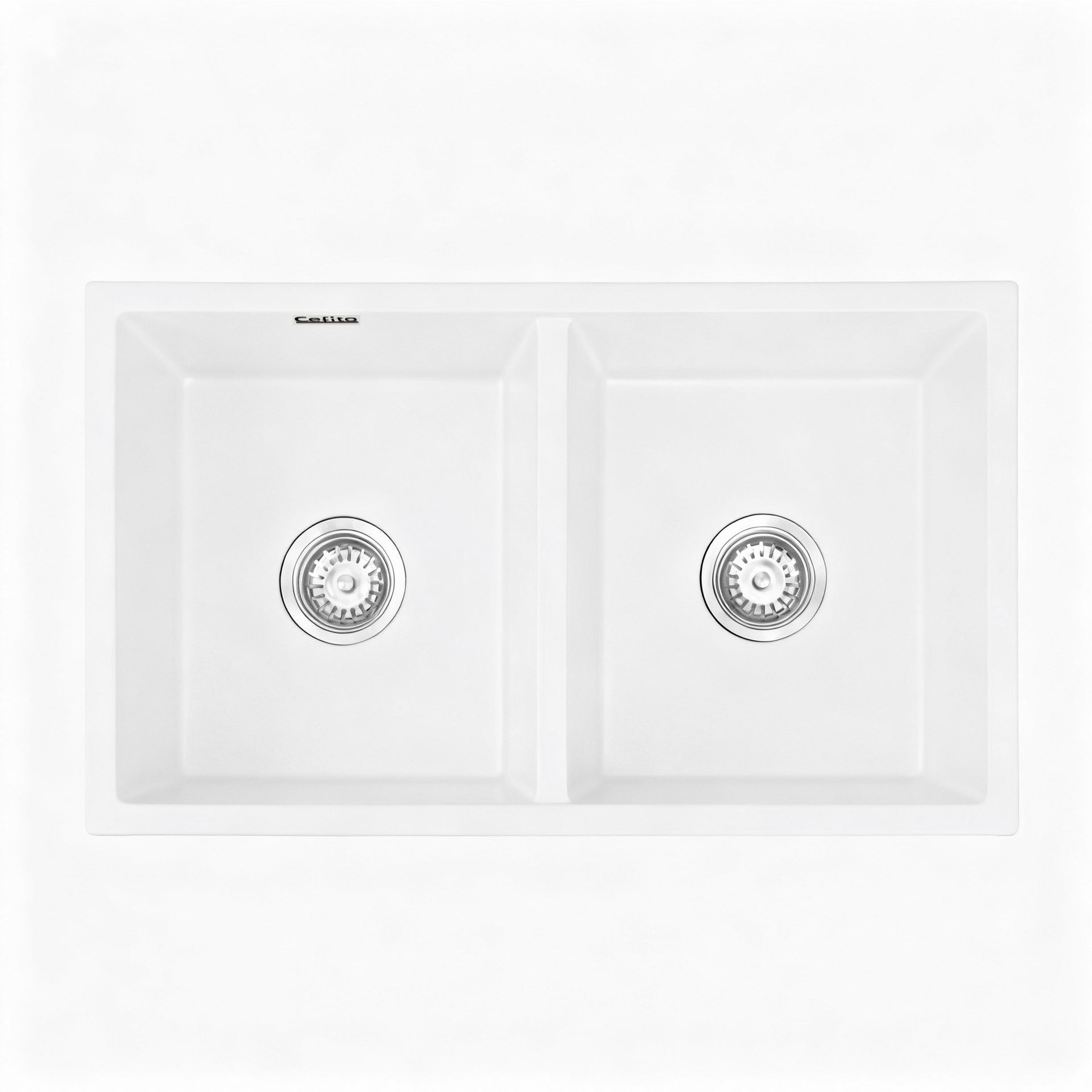 Cefito Kitchen Sink 77x45cm Granite Stone Sink Double Bowl White Awezingly