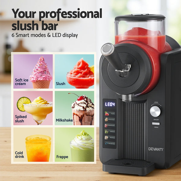 Devanti 2L Slushie Machine Ice Cream Maker Frozen Smoothies Milkshakes Black Awezingly