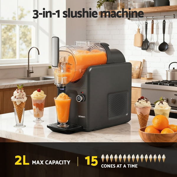 Devanti 5in1 Slushie Machine Ice Cream Maker 2L Grey Awezingly