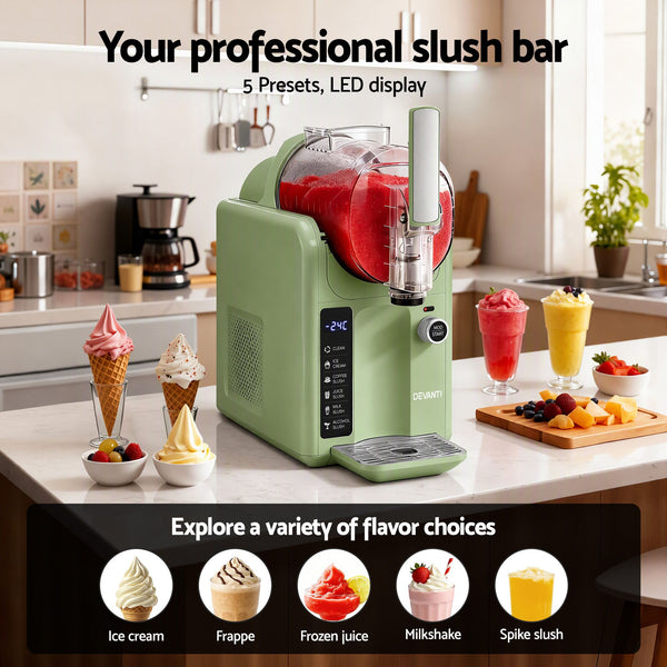 Devanti 5in1 Slushie Machine Ice Cream Maker 2L Sage Green Awezingly