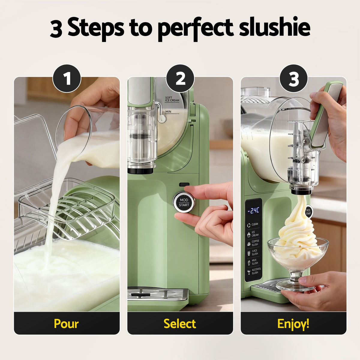 Devanti 5in1 Slushie Machine Ice Cream Maker 2L Sage Green Awezingly