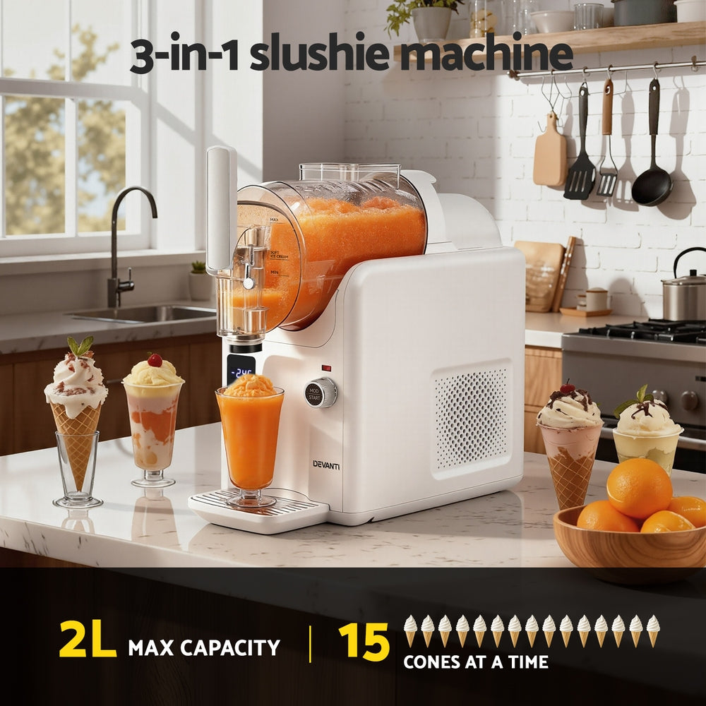 Devanti 5in1 Slushie Machine Ice Cream Maker 2L White Awezingly