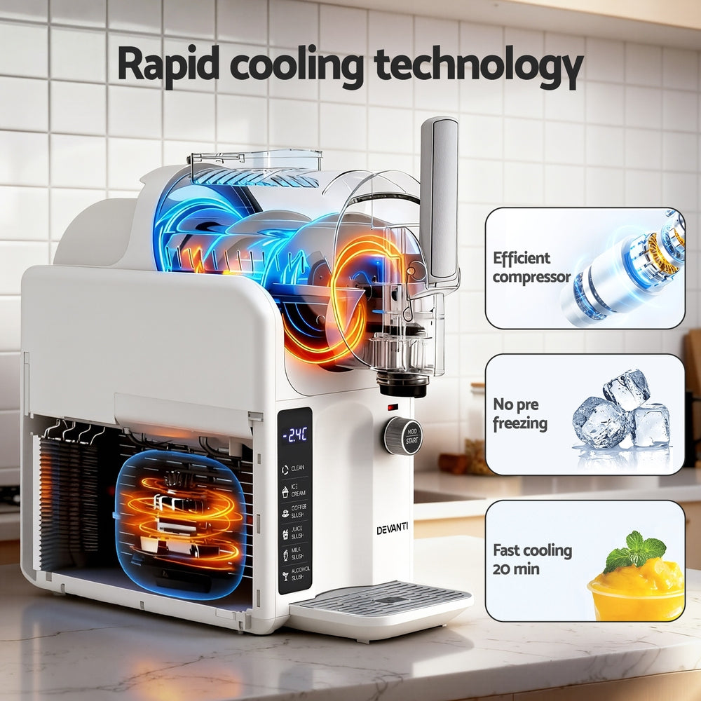 Devanti 5in1 Slushie Machine Ice Cream Maker 2L White Awezingly