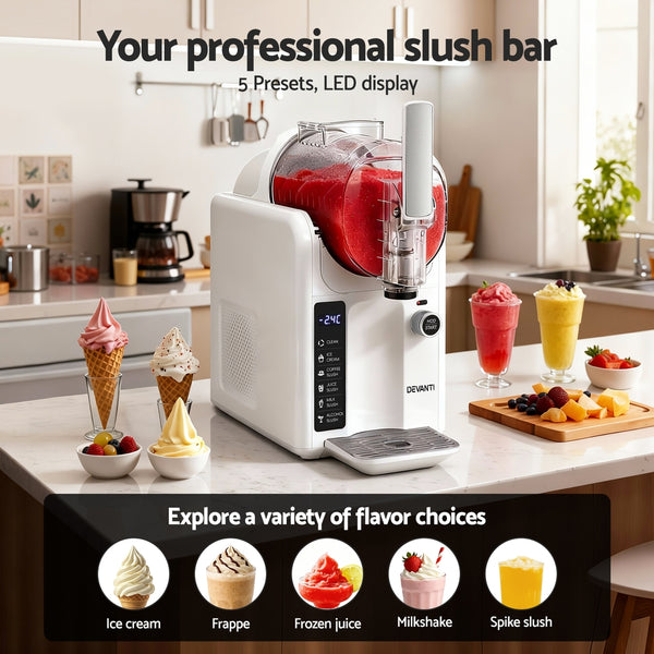 Devanti 5in1 Slushie Machine Ice Cream Maker 2L White Awezingly