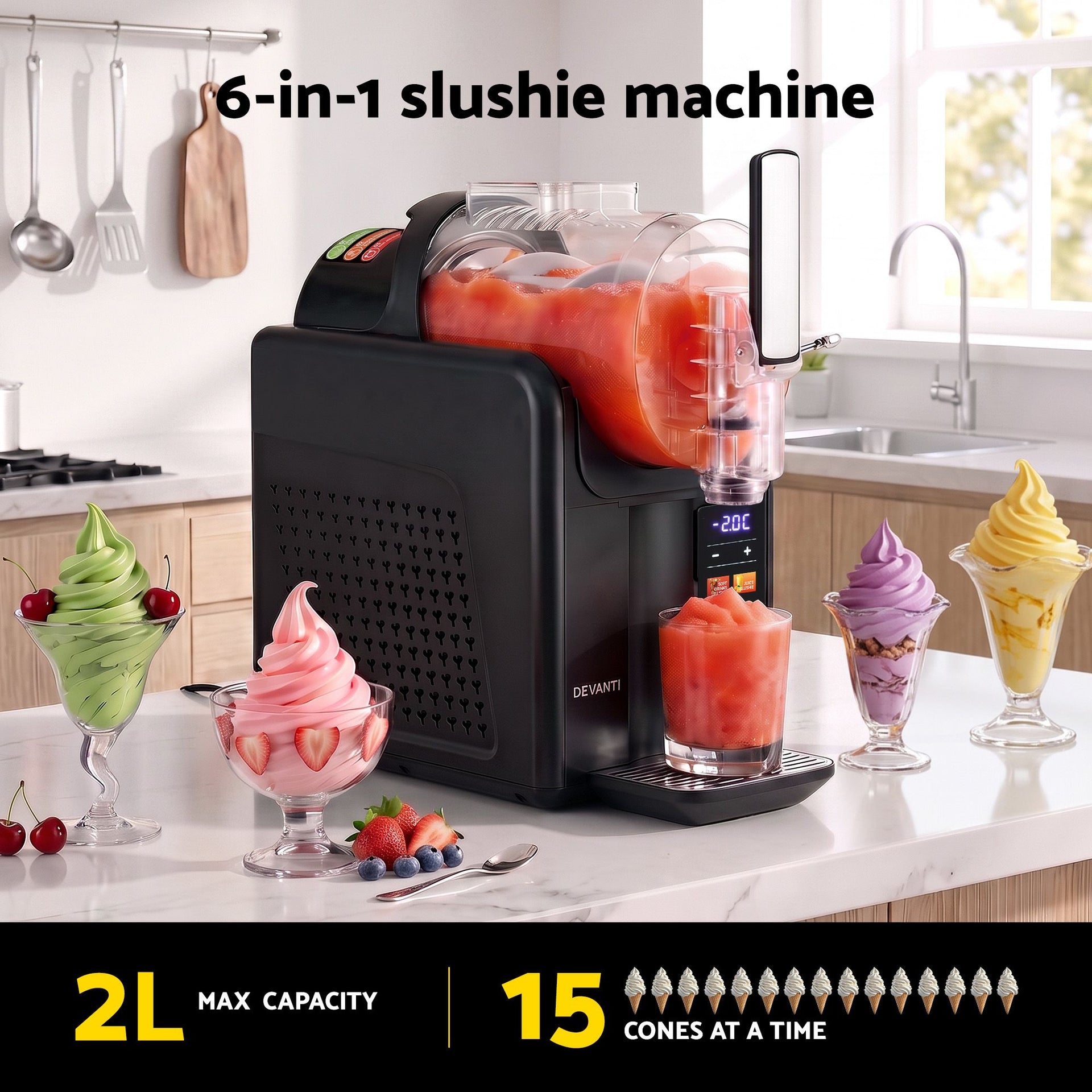 Devanti Slushie Machine 2L Frozen Drink Maker Ice Cream Cocktail Slush Maker Black Awezingly