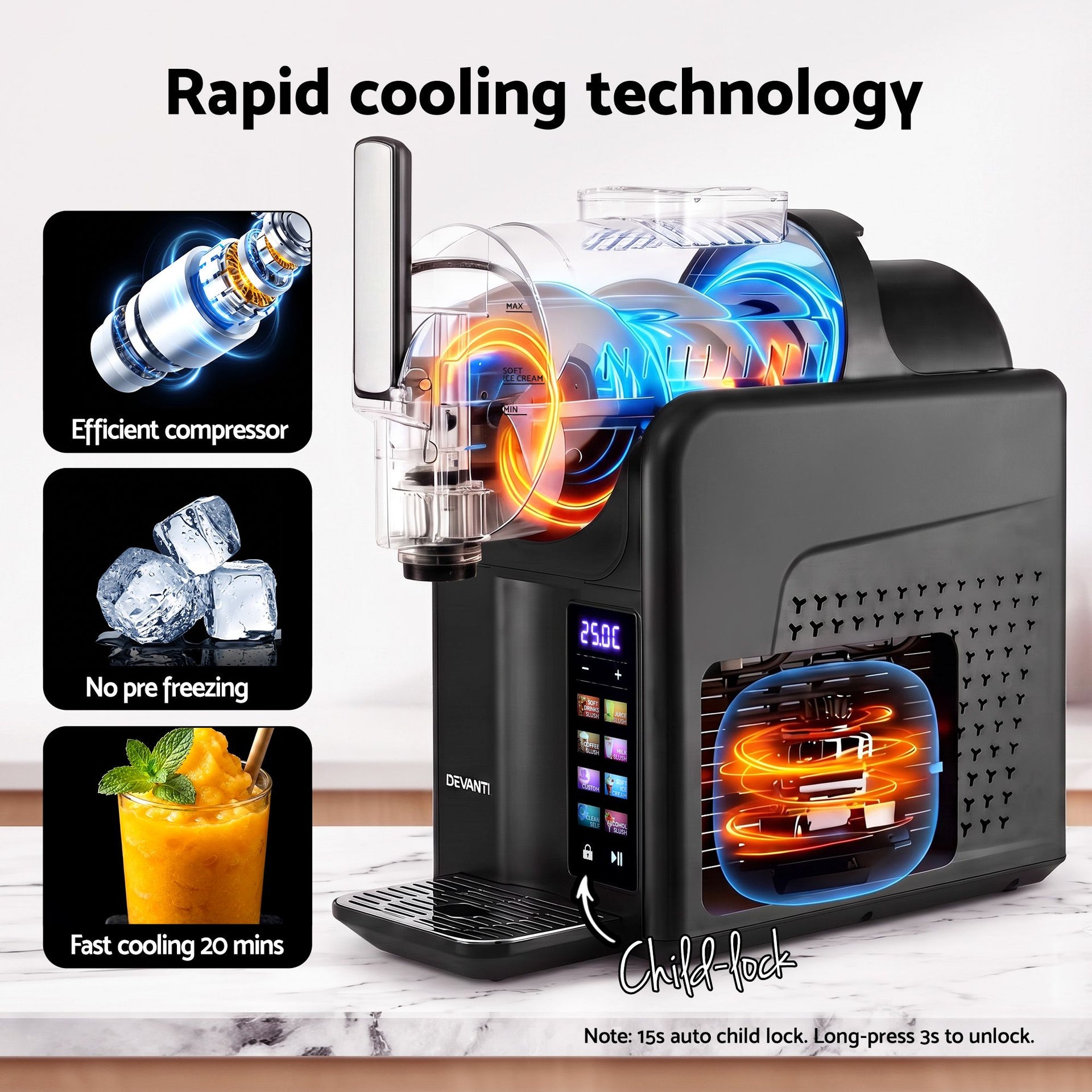 Devanti Slushie Machine 2L Frozen Drink Maker Ice Cream Cocktail Slush Maker Black Awezingly