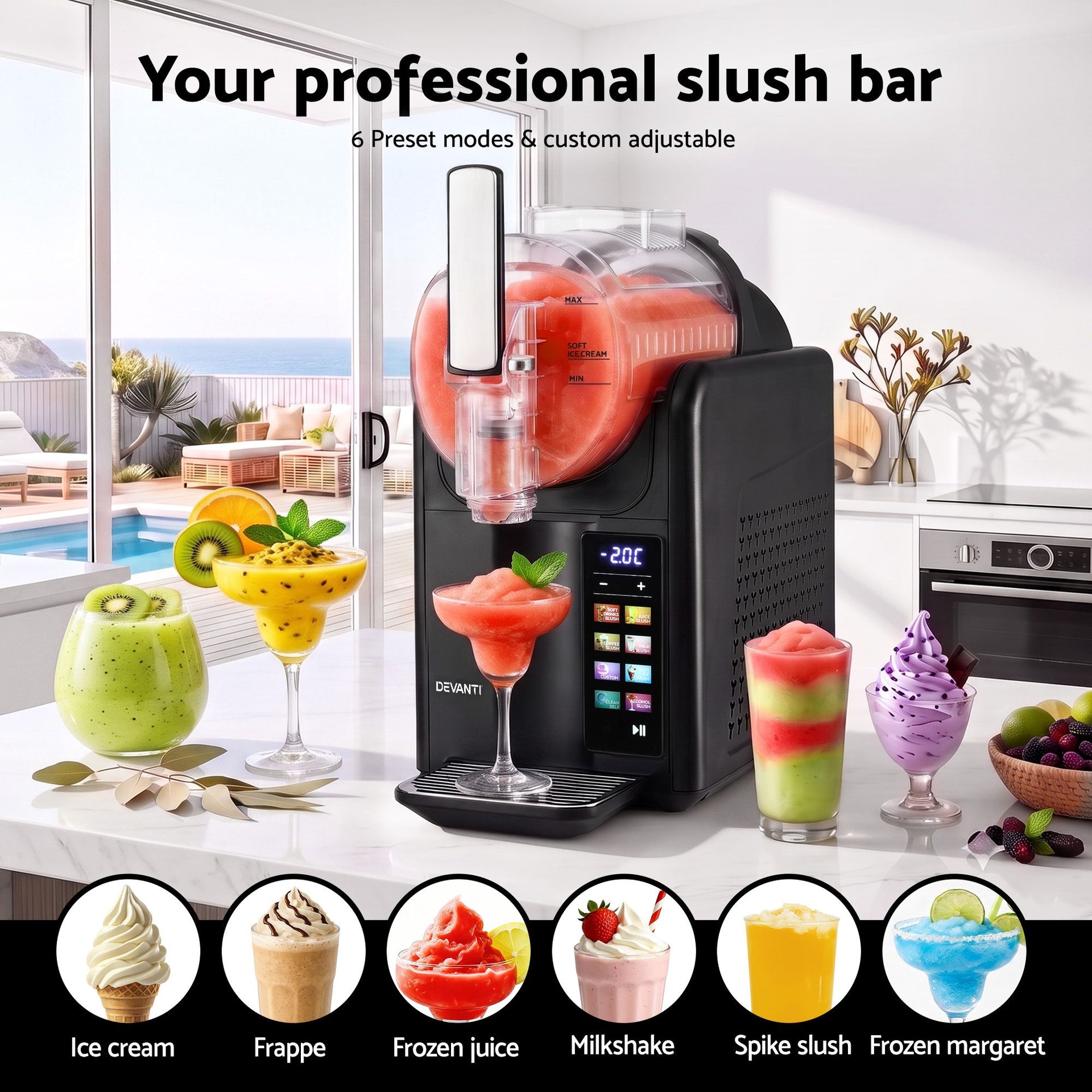 Devanti Slushie Machine 2L Frozen Drink Maker Ice Cream Cocktail Slush Maker Black Awezingly