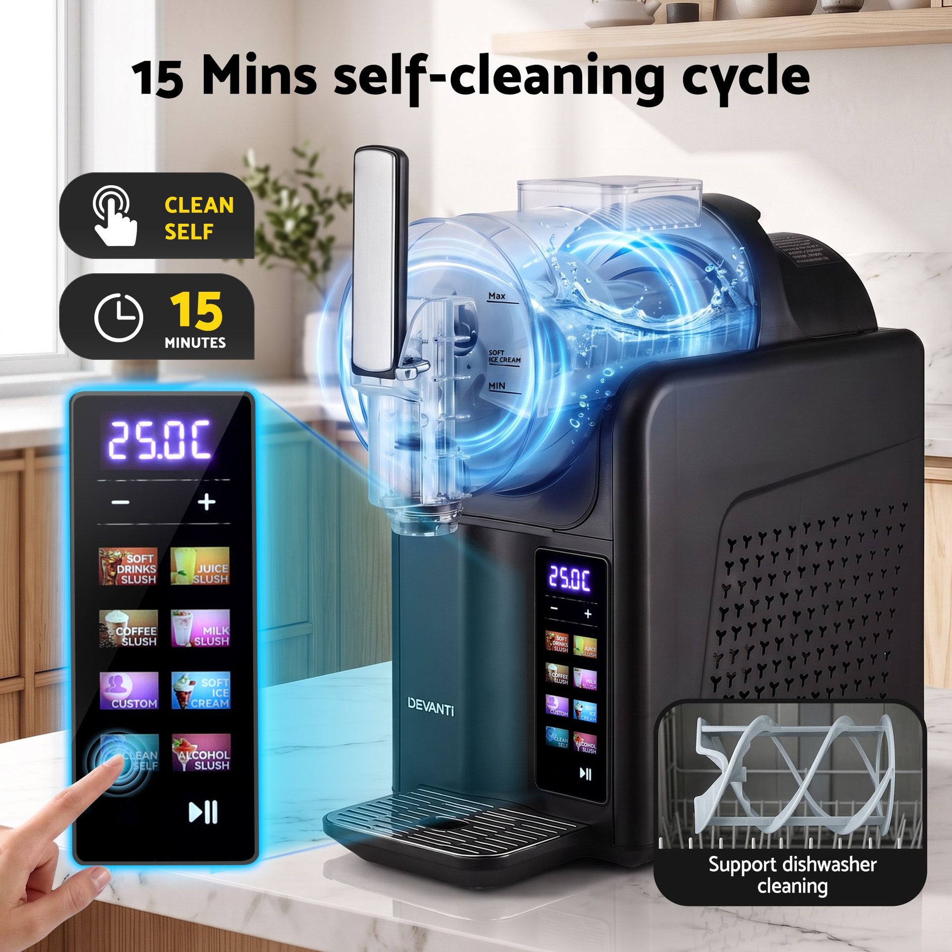Devanti Slushie Machine 2L Frozen Drink Maker Ice Cream Cocktail Slush Maker Black Awezingly