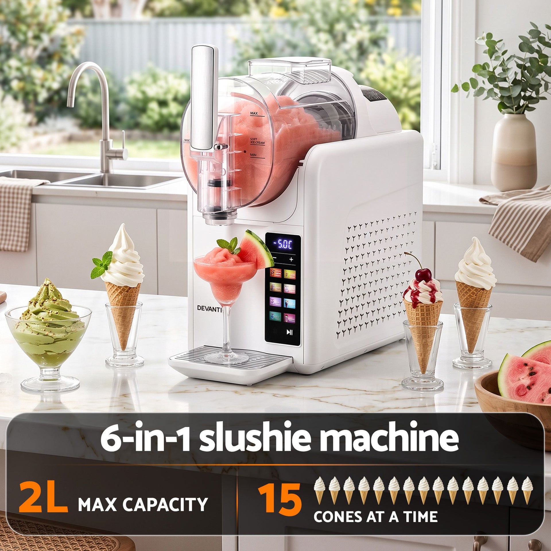 Devanti Slushie Machine 2L Frozen Drink Maker Ice Cream Cocktail Slush Maker White Awezingly