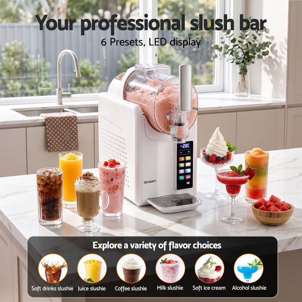 Devanti Slushie Machine 2L Frozen Drink Maker Ice Cream Cocktail Slush Maker White Awezingly
