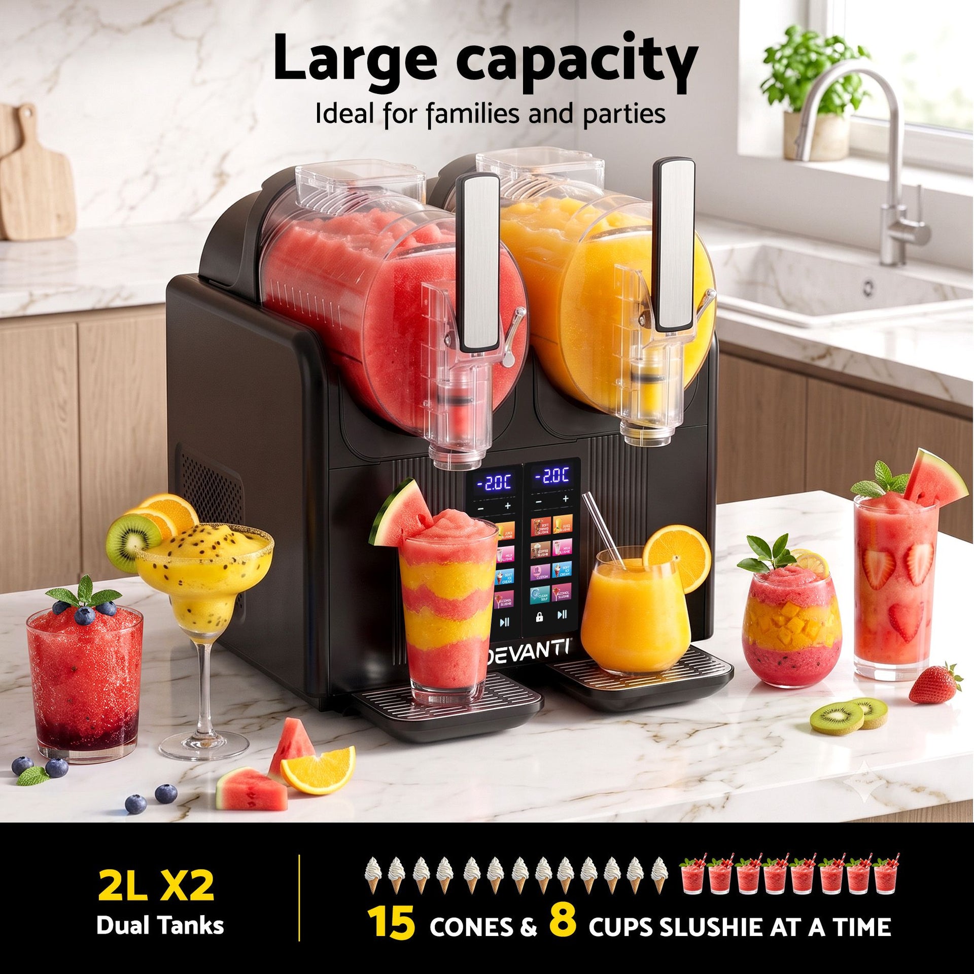 Devanti Slushie Machine 4L Dual Tanks Frozen Drink Ice Cream Maker Awezingly