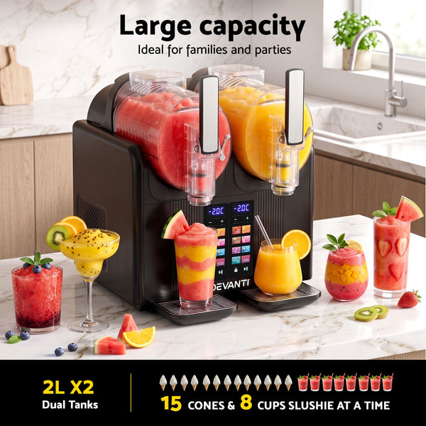 Devanti Slushie Machine 4L Dual Tanks Frozen Drink Ice Cream Maker Awezingly