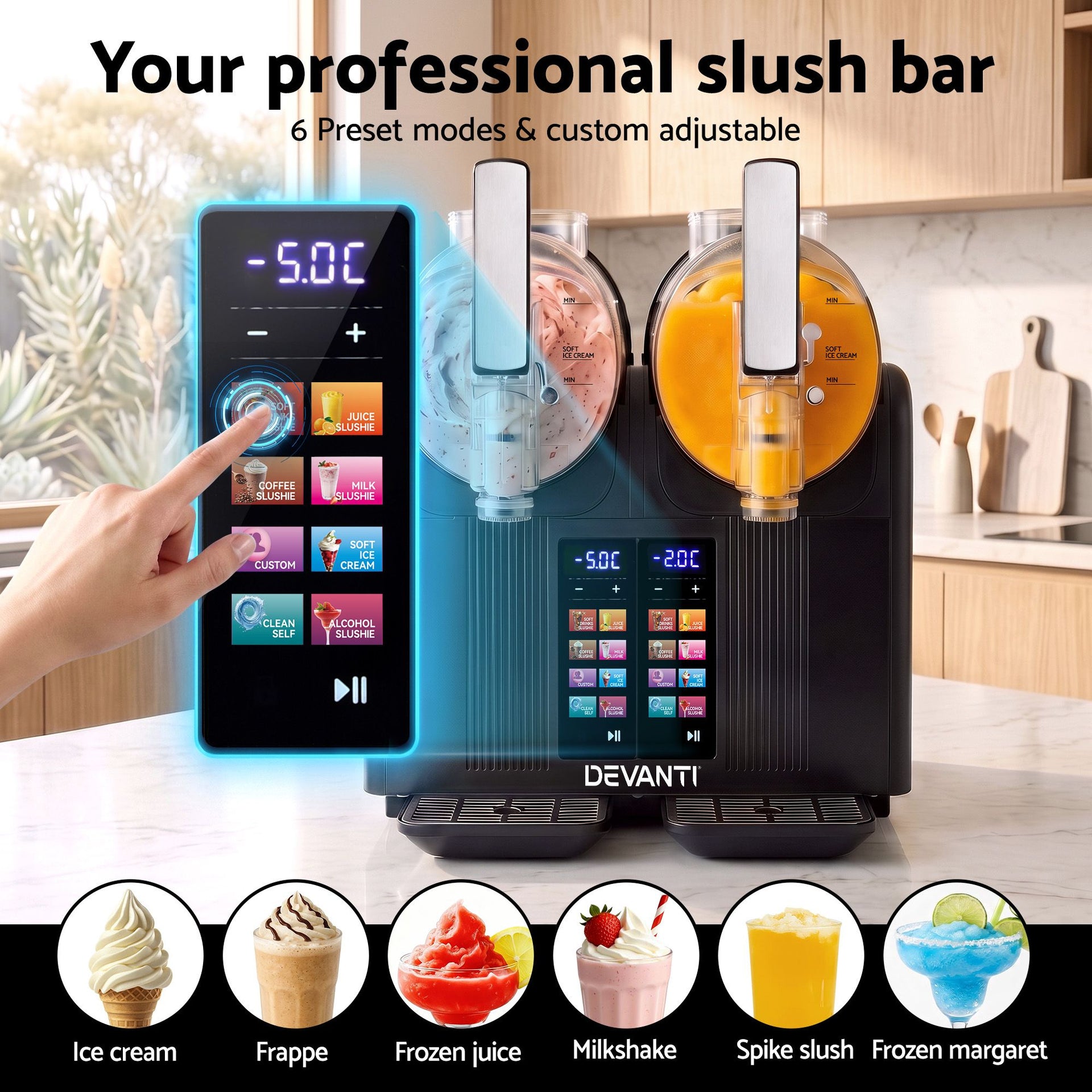 Devanti Slushie Machine 4L Dual Tanks Frozen Drink Ice Cream Maker Awezingly