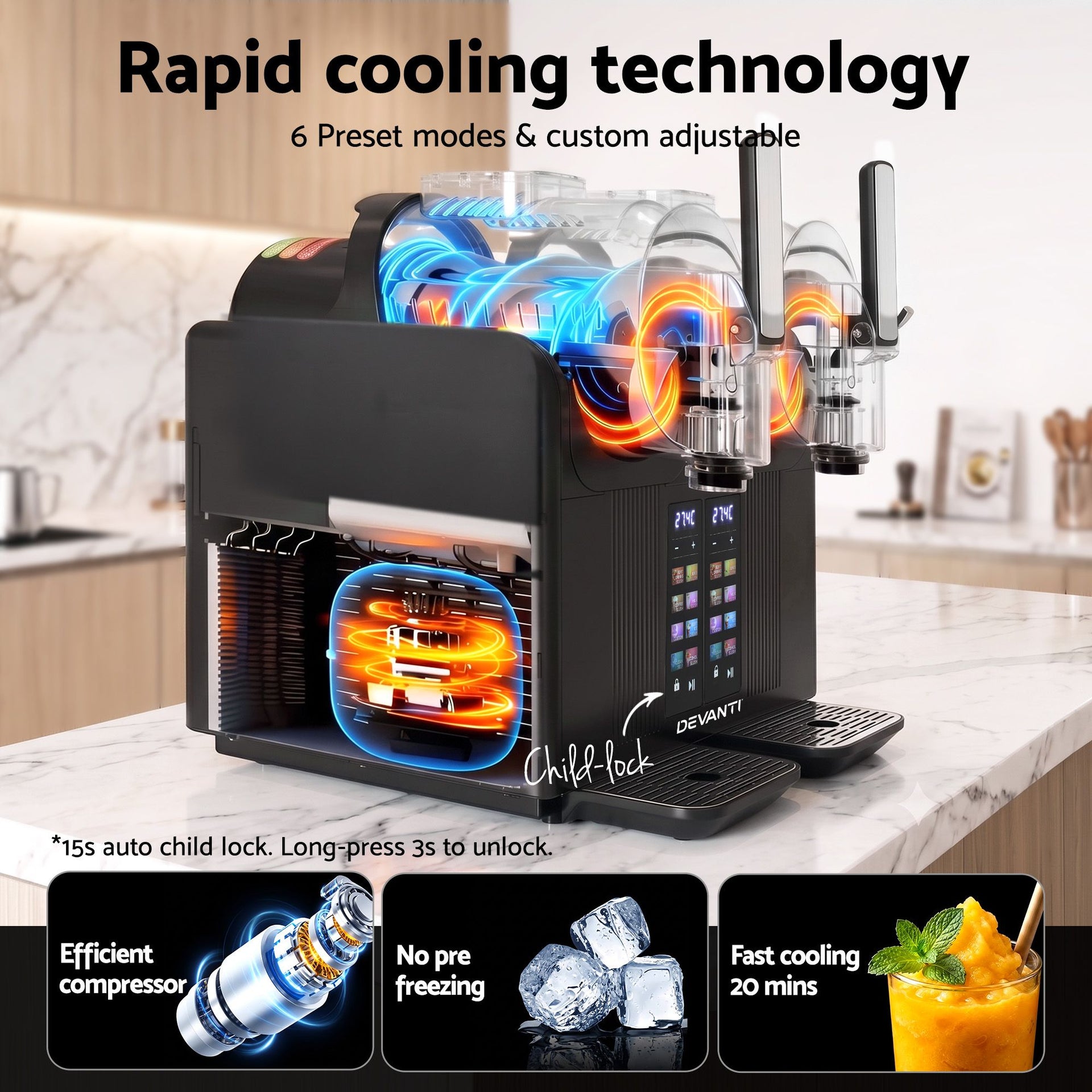 Devanti Slushie Machine 4L Dual Tanks Frozen Drink Ice Cream Maker Awezingly
