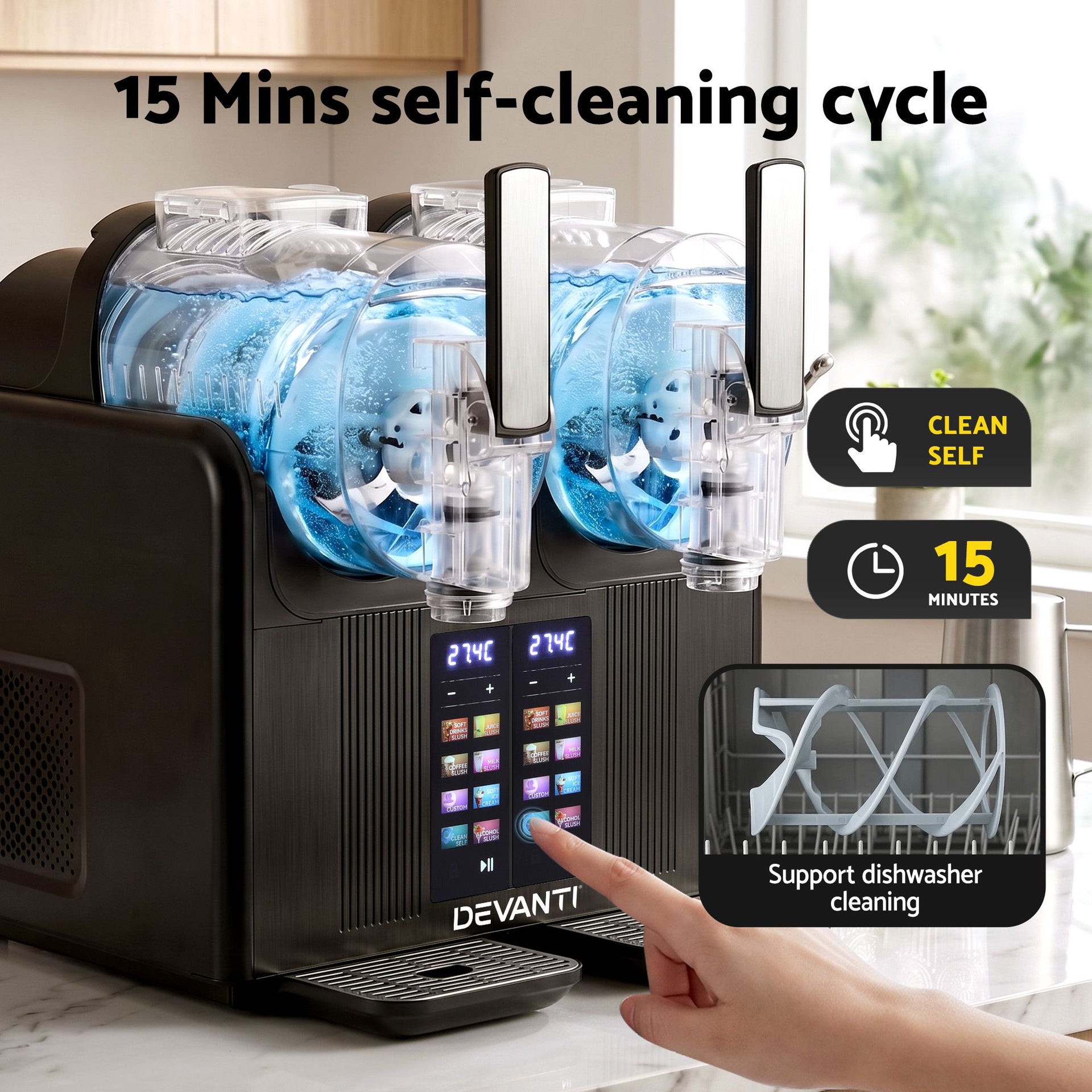 Devanti Slushie Machine 4L Dual Tanks Frozen Drink Ice Cream Maker Awezingly