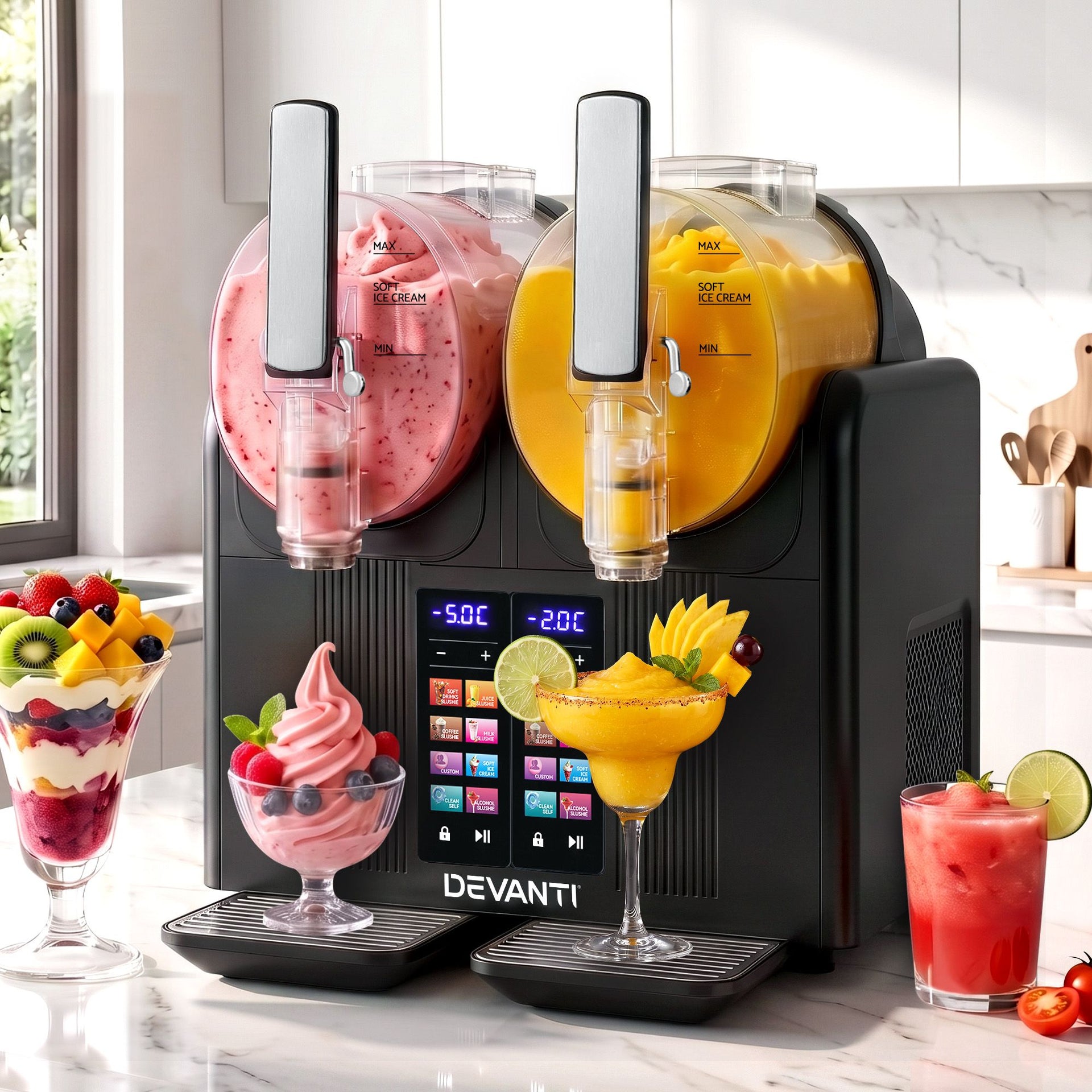 Devanti Slushie Machine 4L Dual Tanks Frozen Drink Ice Cream Maker Awezingly