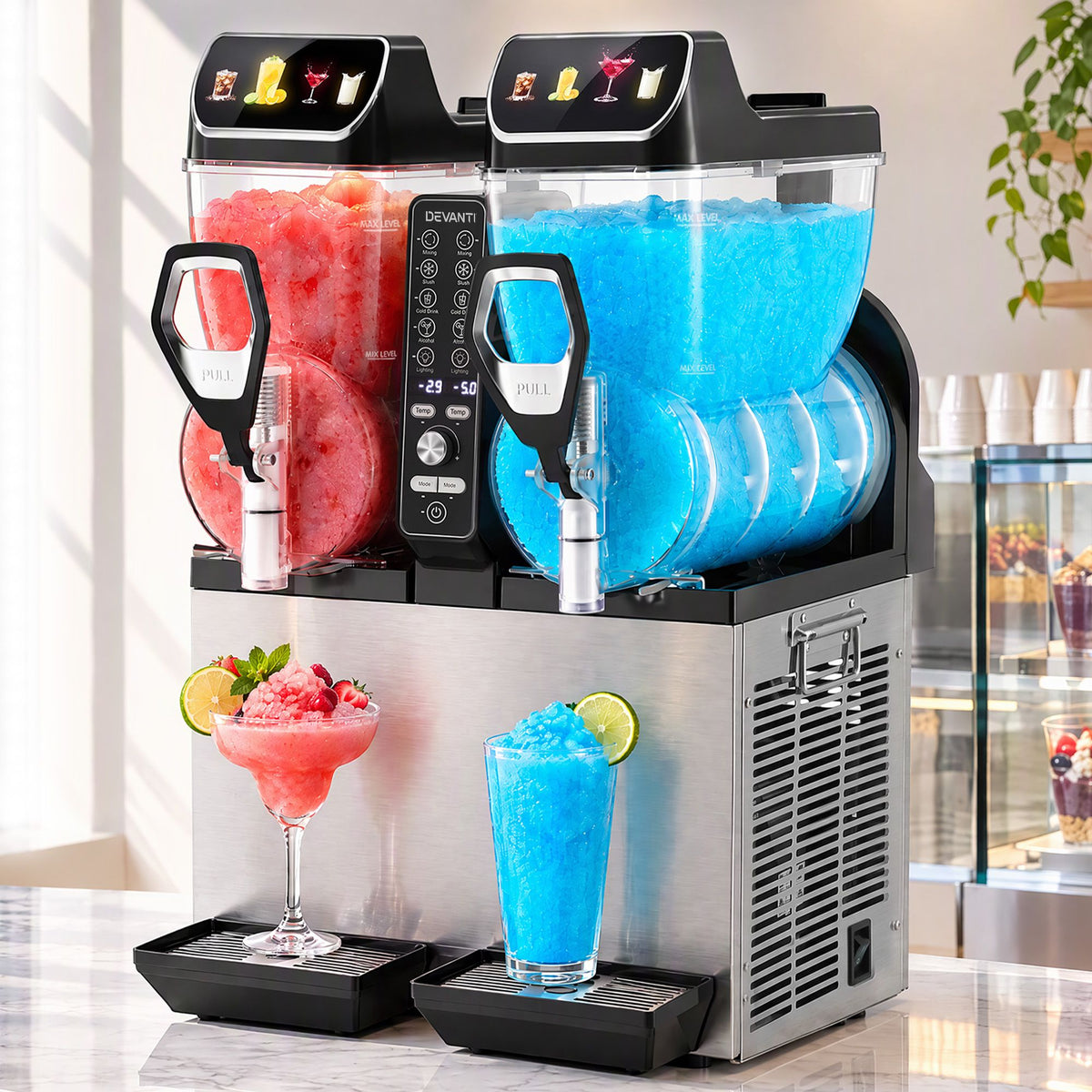 Devanti Commercial Slushie Machine 15L x2 Frozen Drink Maker Dual Tank Silver Awezingly