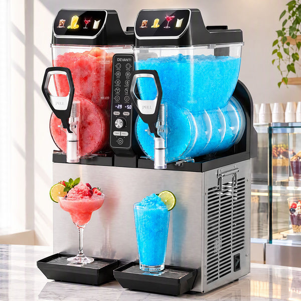Devanti Commercial Slushie Machine 15L x2 Frozen Drink Maker Dual Tank Silver Awezingly