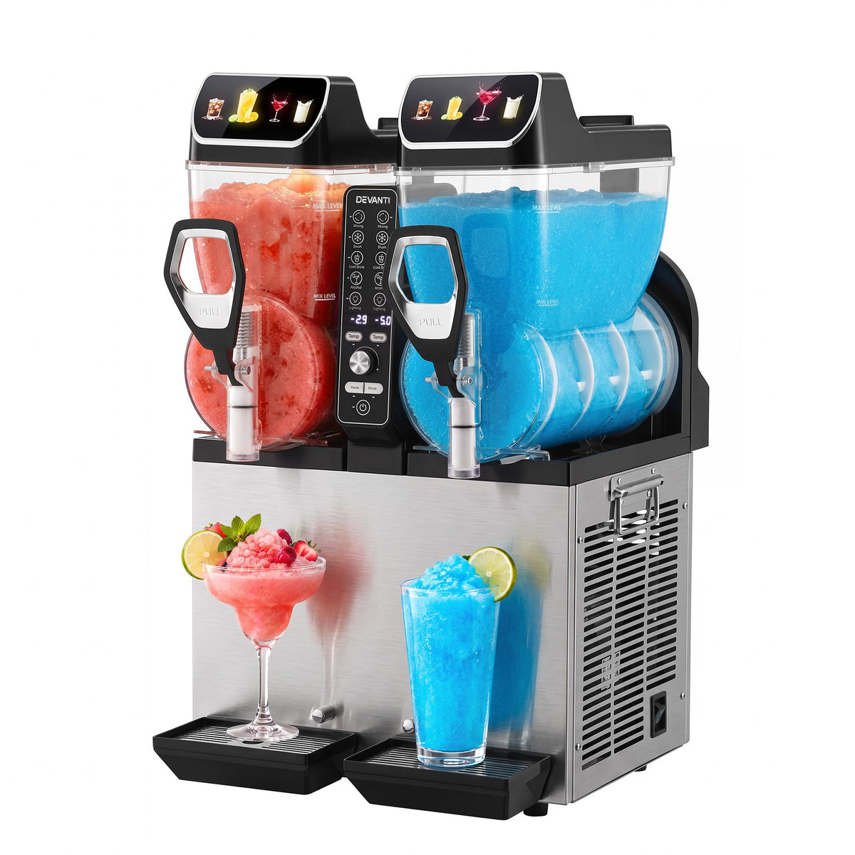 Devanti Commercial Slushie Machine 15L x2 Frozen Drink Maker Dual Tank Silver Awezingly