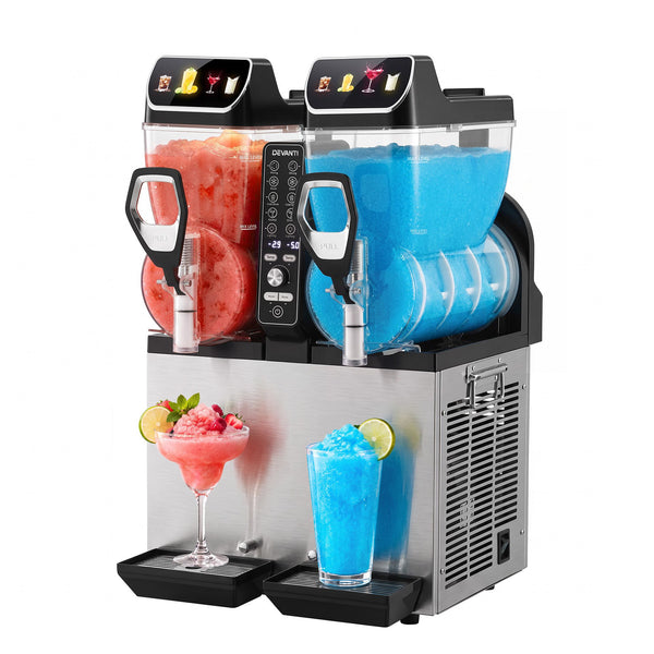 Devanti Commercial Slushie Machine 15L x2 Frozen Drink Maker Dual Tank Silver Awezingly