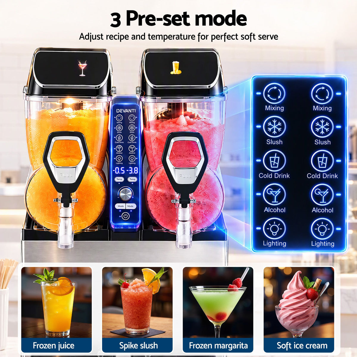 Devanti Commercial Slushie Machine 15L x2 Frozen Drink Maker Dual Tank Silver Awezingly