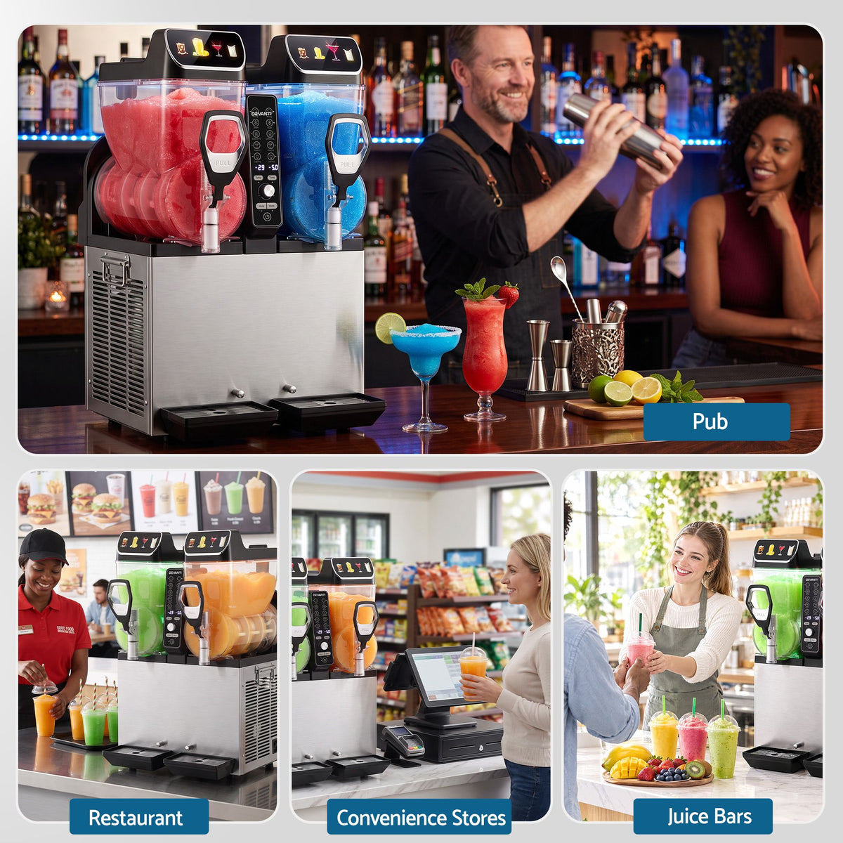 Devanti Commercial Slushie Machine 15L x2 Frozen Drink Maker Dual Tank Silver Awezingly