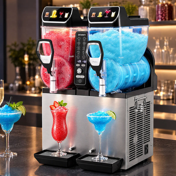 Devanti Commercial Slushie Machine 15L x2 Frozen Drink Maker Dual Tank Silver Awezingly
