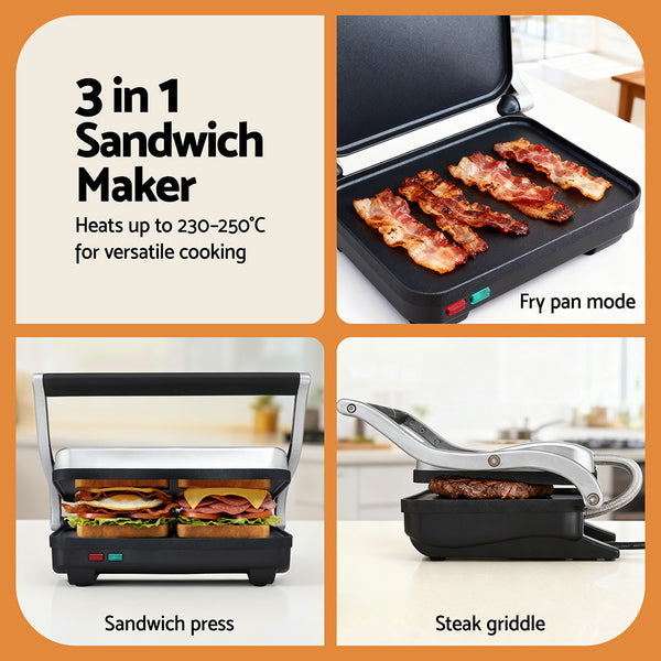 Devanti 3 in 1 Sandwich Maker Steak Press Grill 1000W Awezingly