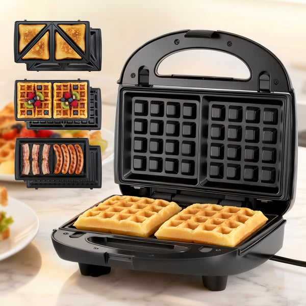 Devanti 3-in-1 Sandwich Press Waffle Maker Panini Press Grill 850W Awezingly