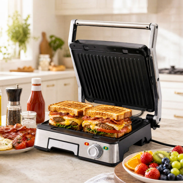 Devanti 2000W 3-in-1 Panini Press Grill Sandwich Maker 180° Open 4 Slice Awezingly