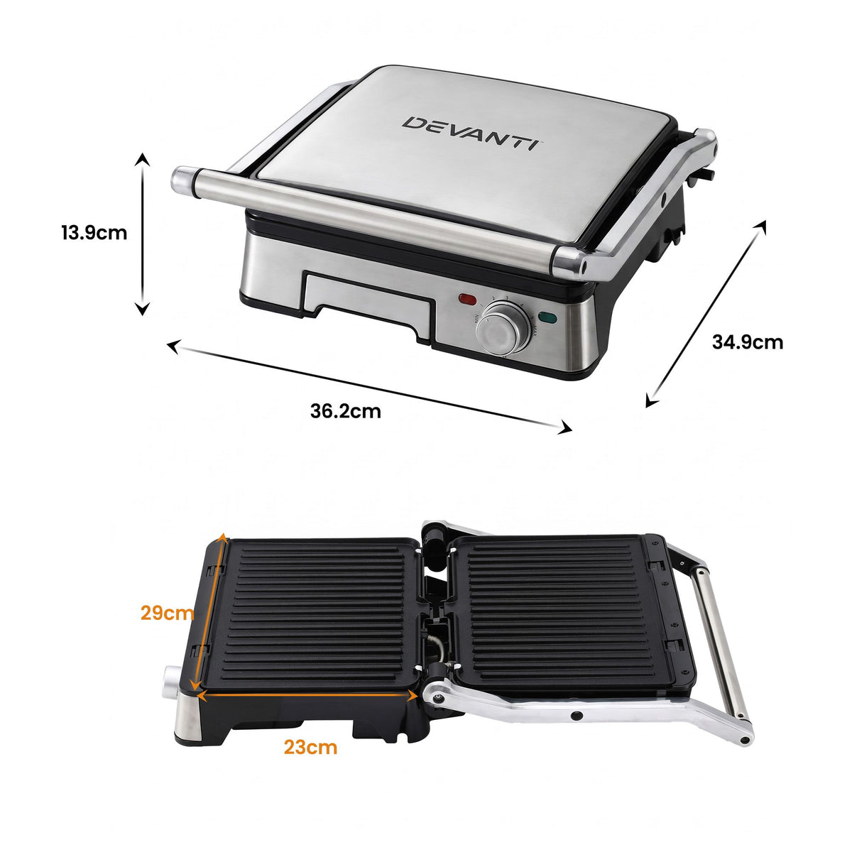 Devanti 2000W 3-in-1 Panini Press Grill Sandwich Maker 180° Open 4 Slice Awezingly