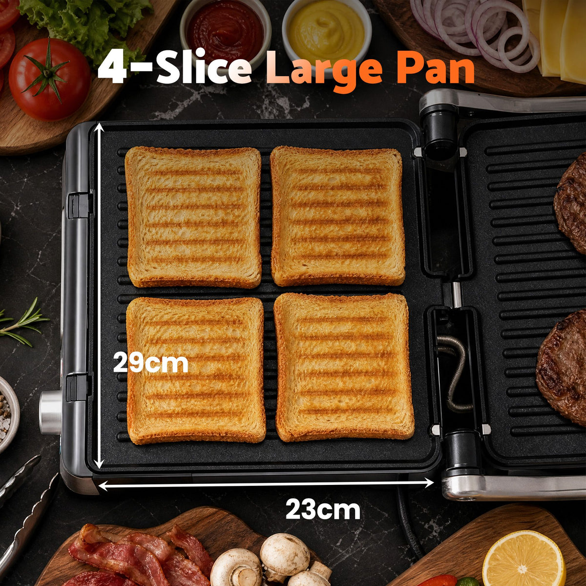 Devanti 2000W 3-in-1 Panini Press Grill Sandwich Maker 180° Open 4 Slice Awezingly