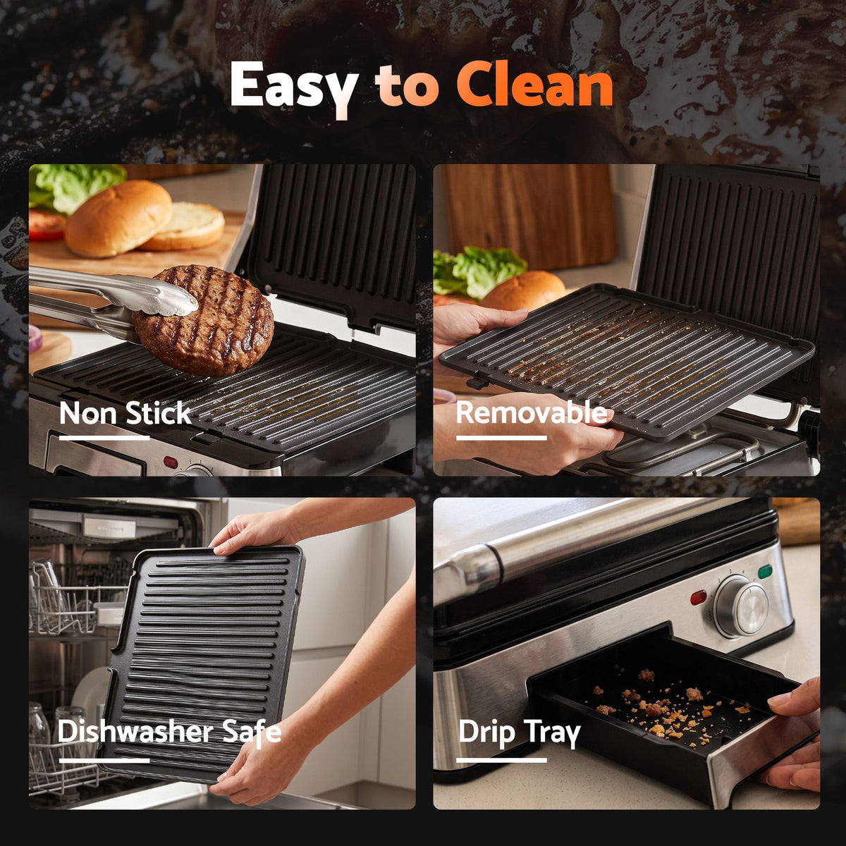 Devanti 2000W 3-in-1 Panini Press Grill Sandwich Maker 180° Open 4 Slice Awezingly