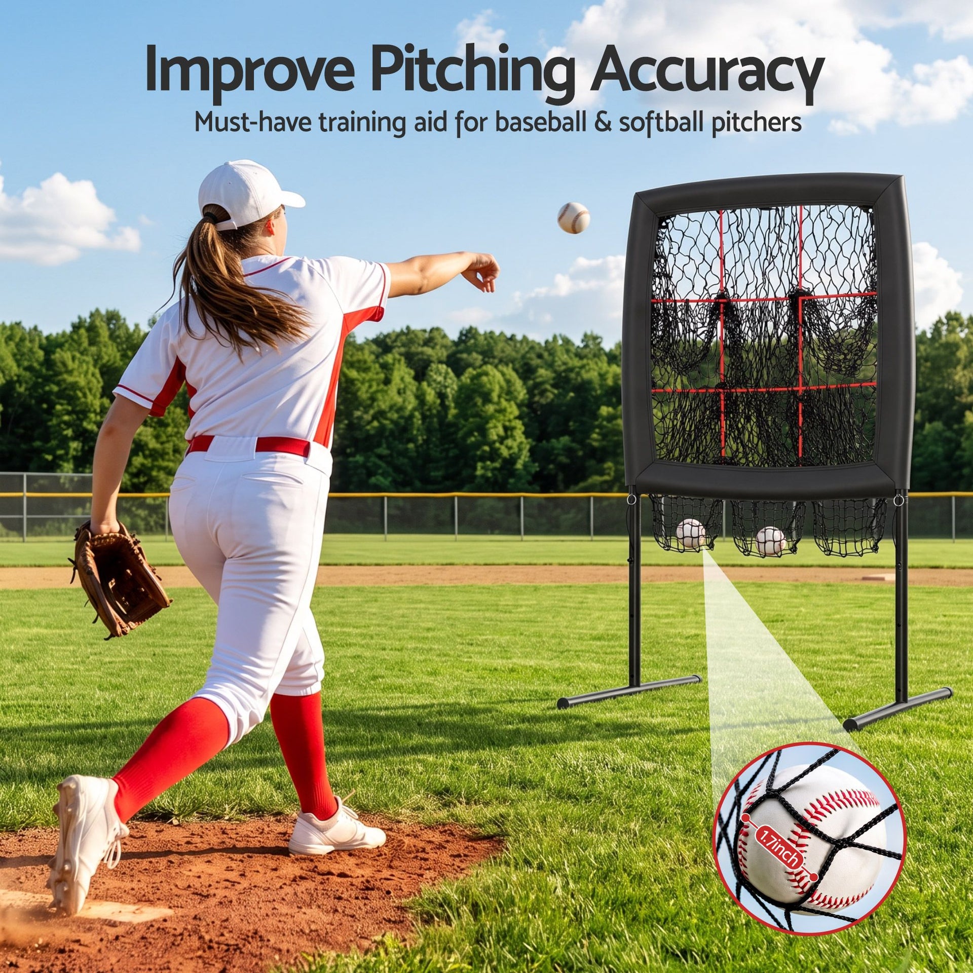 Everfit Baseball Pitching Net Training Target Softball Practice 9 Hole Black Awezingly