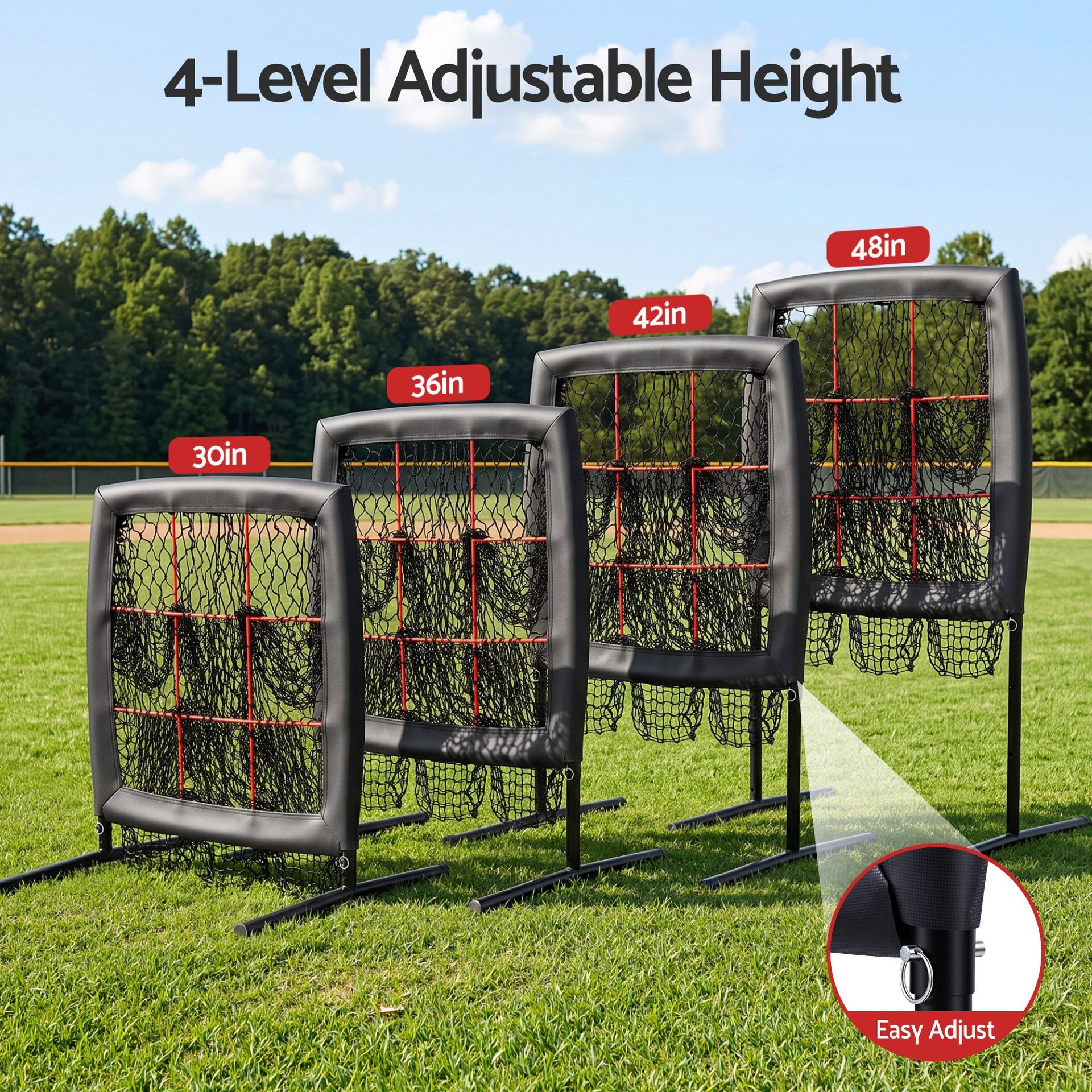 Everfit Baseball Pitching Net Training Target Softball Practice 9 Hole Black Awezingly