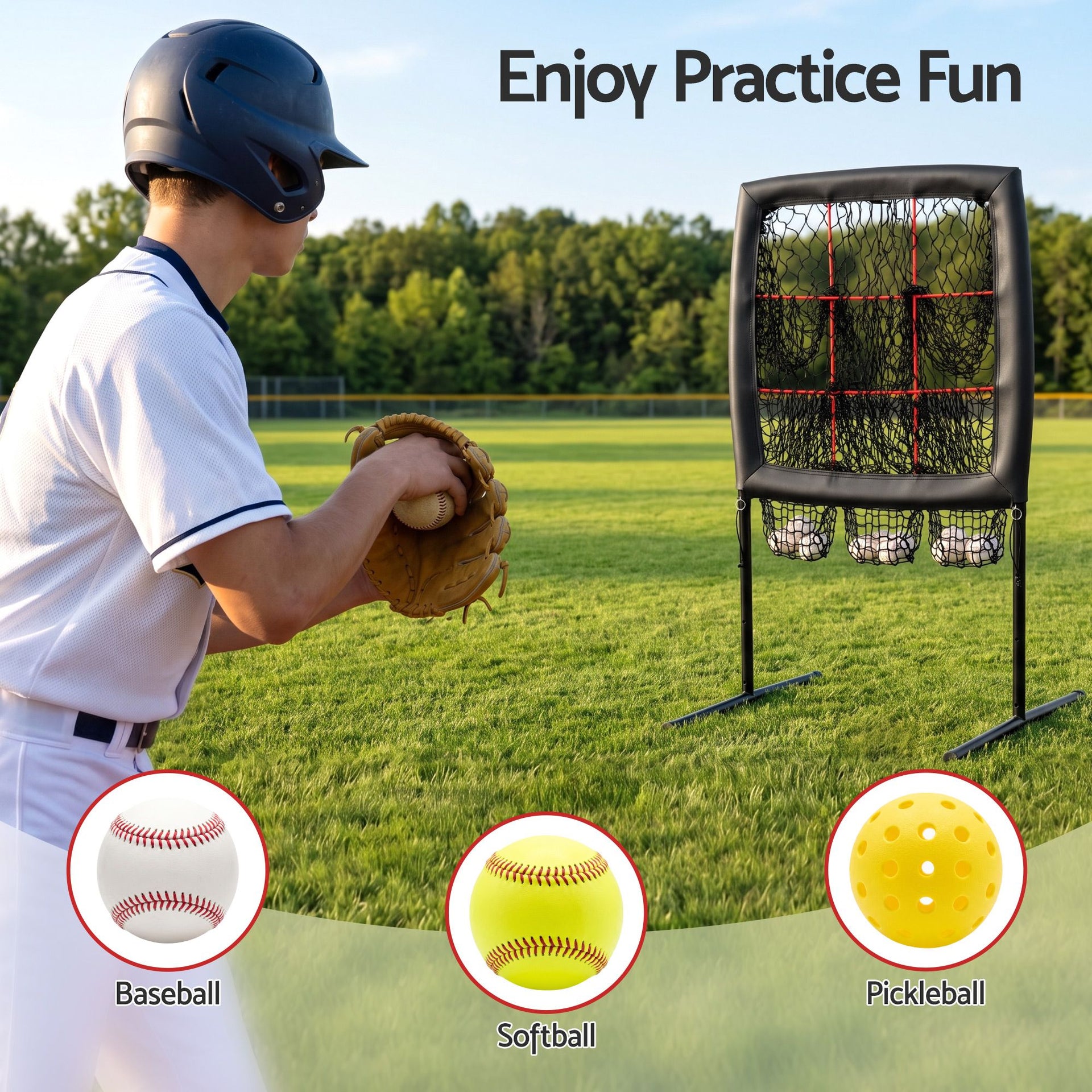 Everfit Baseball Pitching Net Training Target Softball Practice 9 Hole Black Awezingly