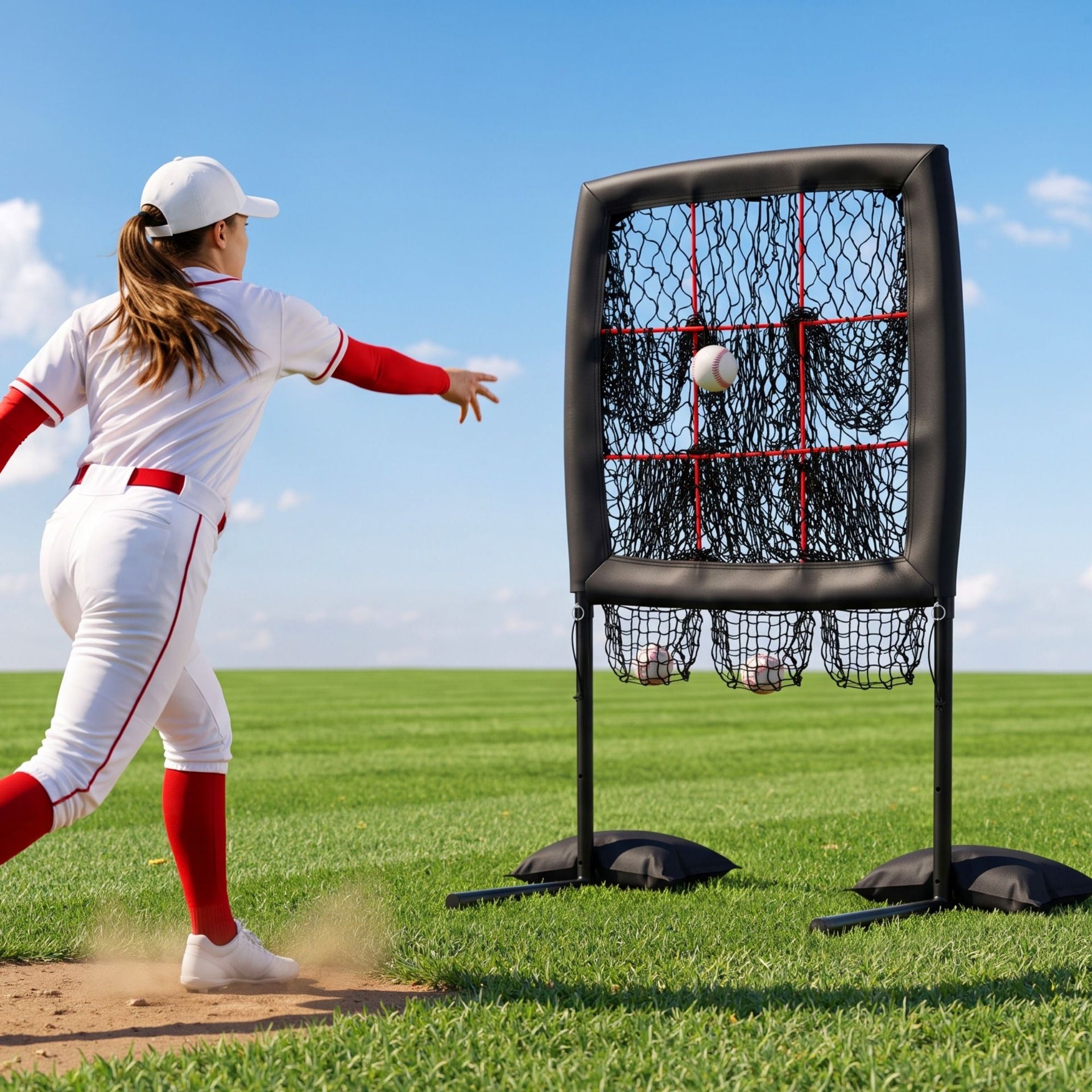 Everfit Baseball Pitching Net Training Target Softball Practice 9 Hole Black Awezingly
