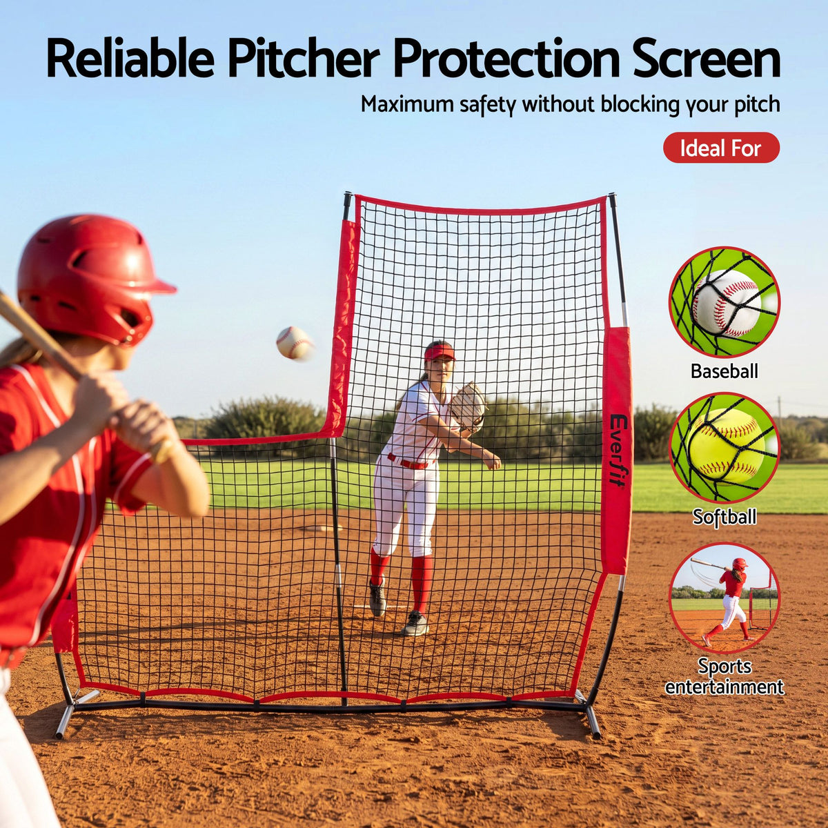 Everfit Baseball Pitching Net L Screen Softball Practice Portable Black Awezingly