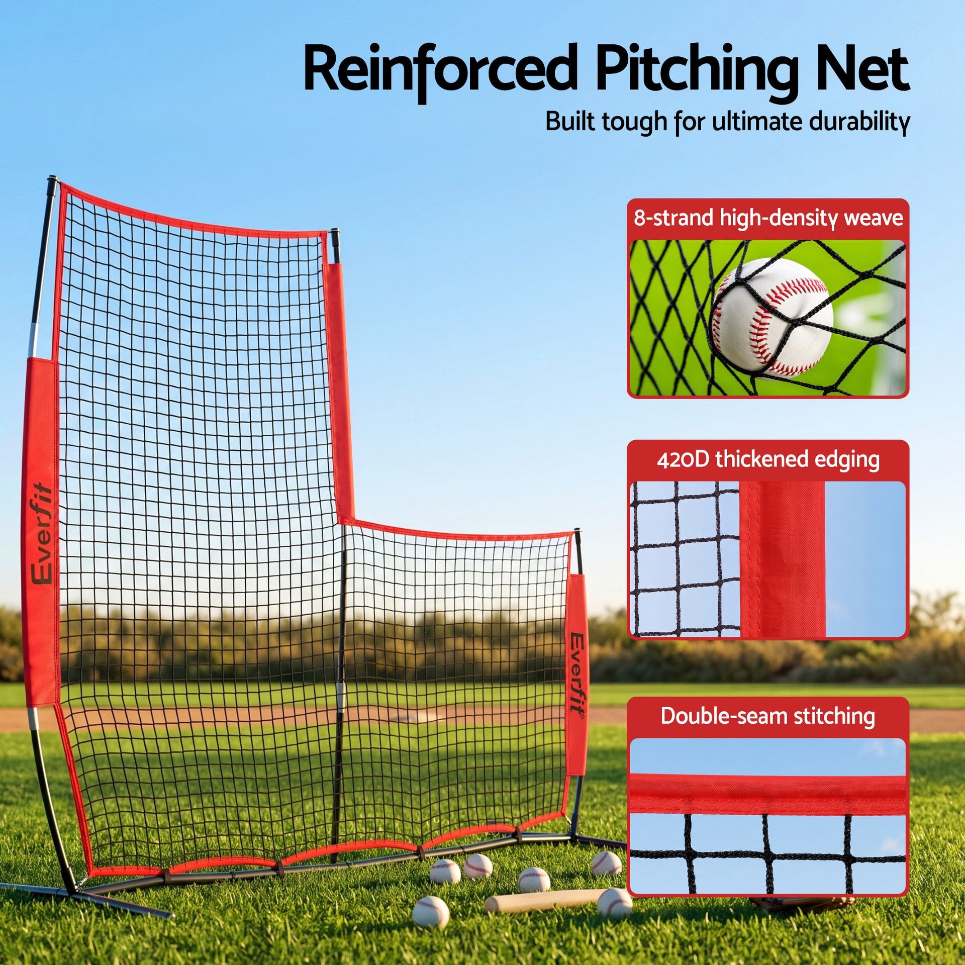 Everfit Baseball Pitching Net L Screen Softball Practice Portable Black Awezingly