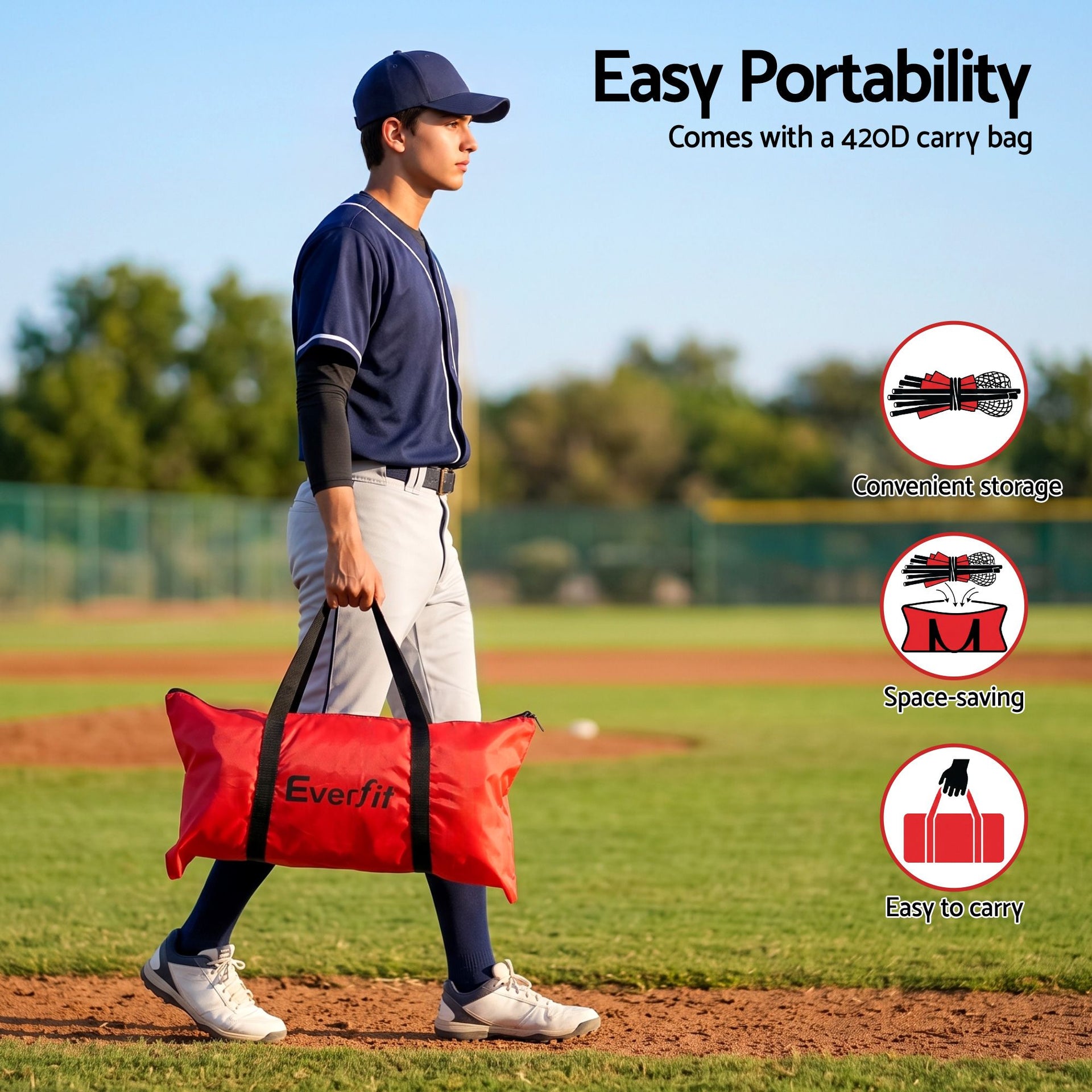 Everfit Baseball Pitching Net L Screen Softball Practice Portable Black Awezingly