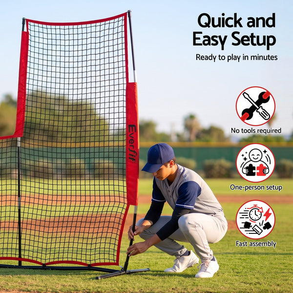 Everfit Baseball Pitching Net L Screen Softball Practice Portable Black Awezingly